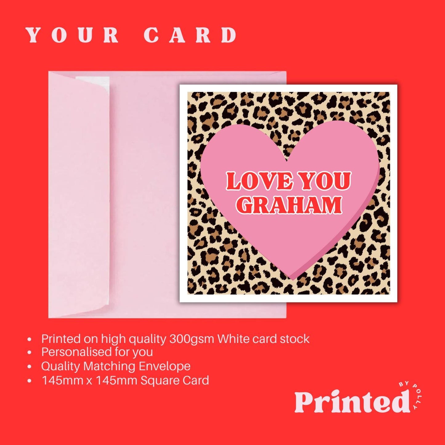 Leopard & Pink Personalised Print Love You Card
