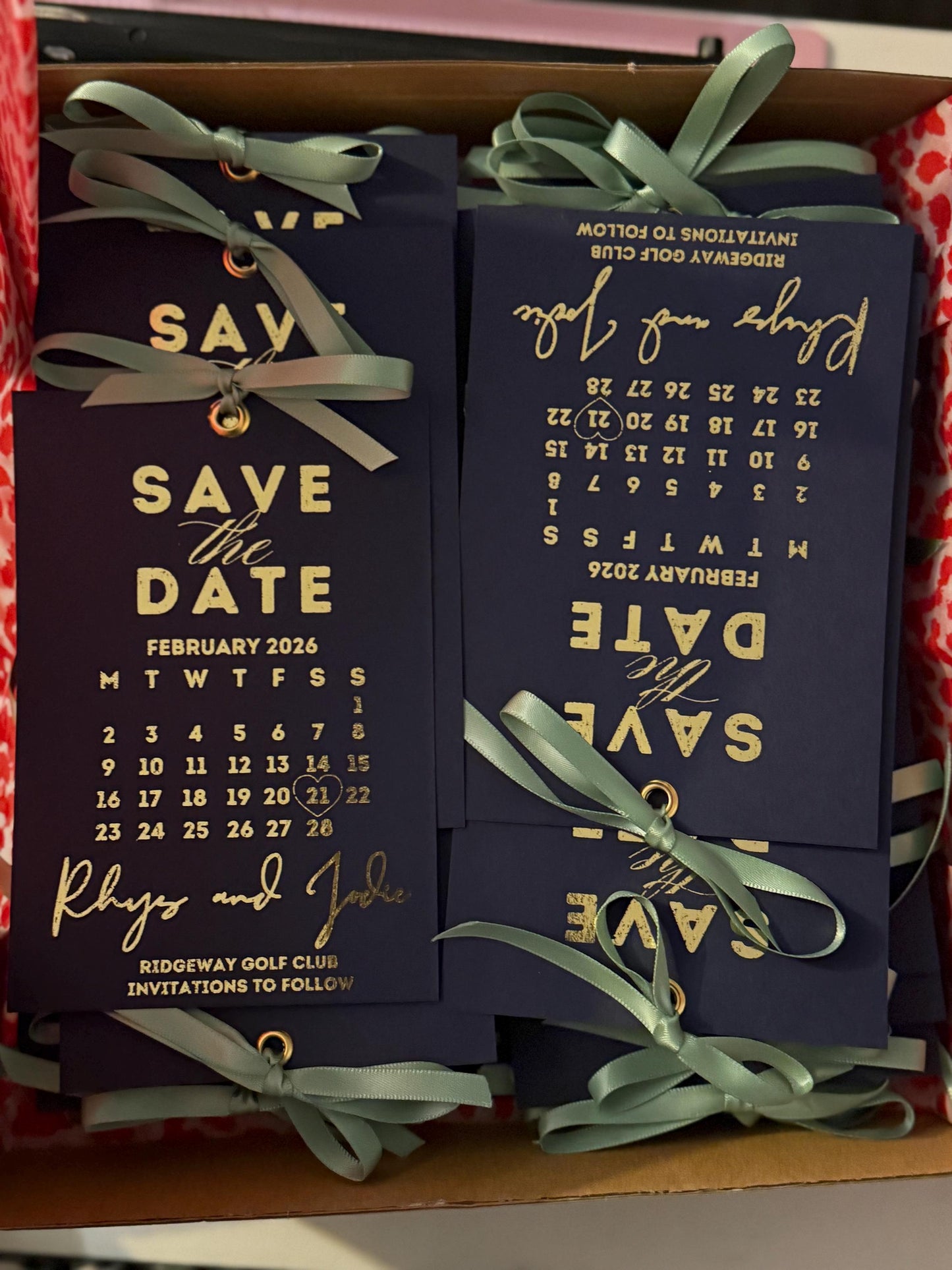 Save the dates Calendar and Hand Tied Ribbon Bow