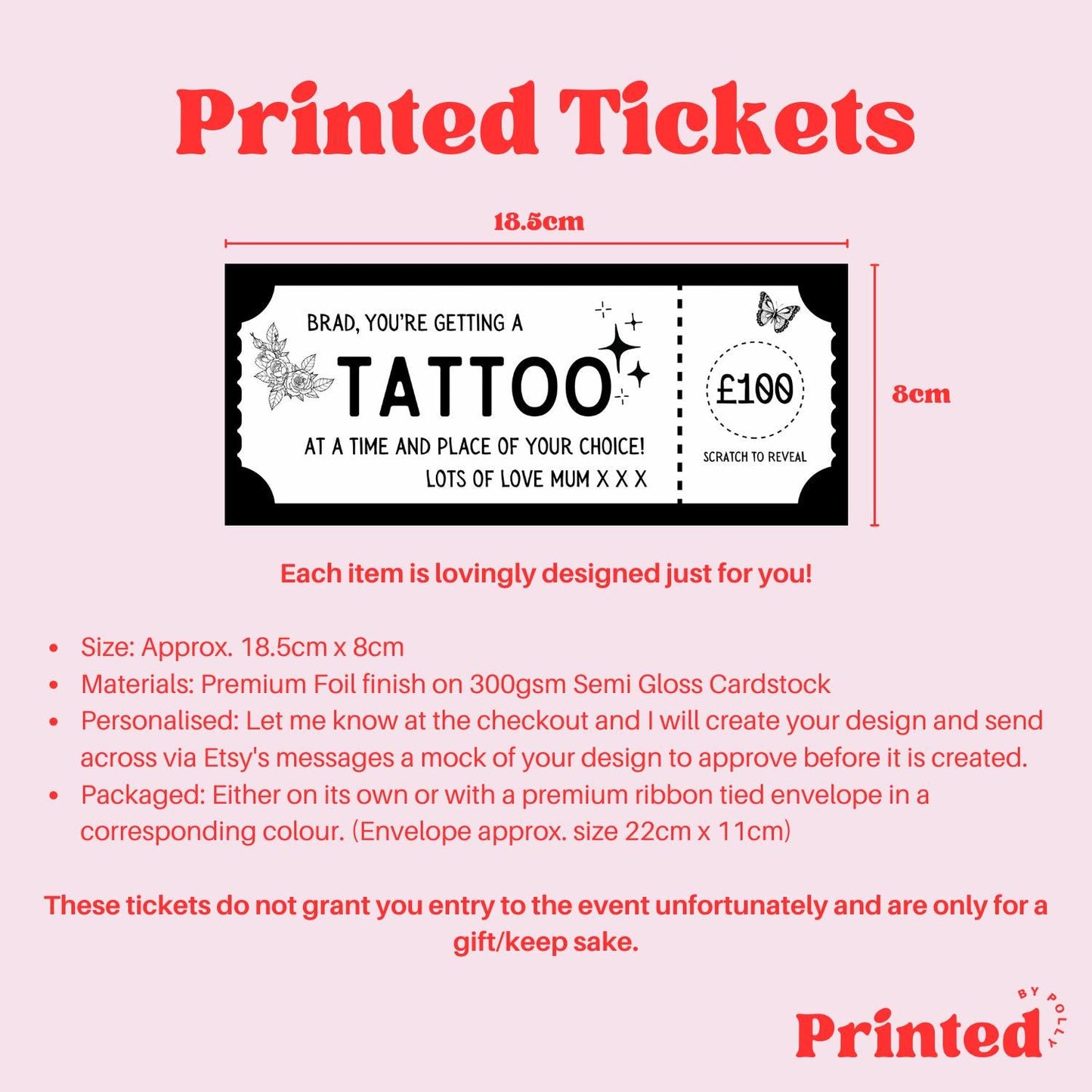 Tattoo Voucher Printed Ticket with Scratch to Reveal