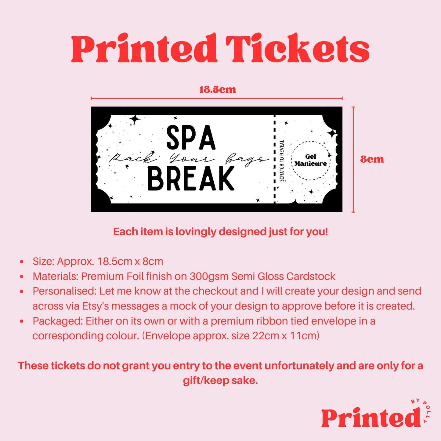 Spa Break/Day Printed Ticket with Scratch to Reveal