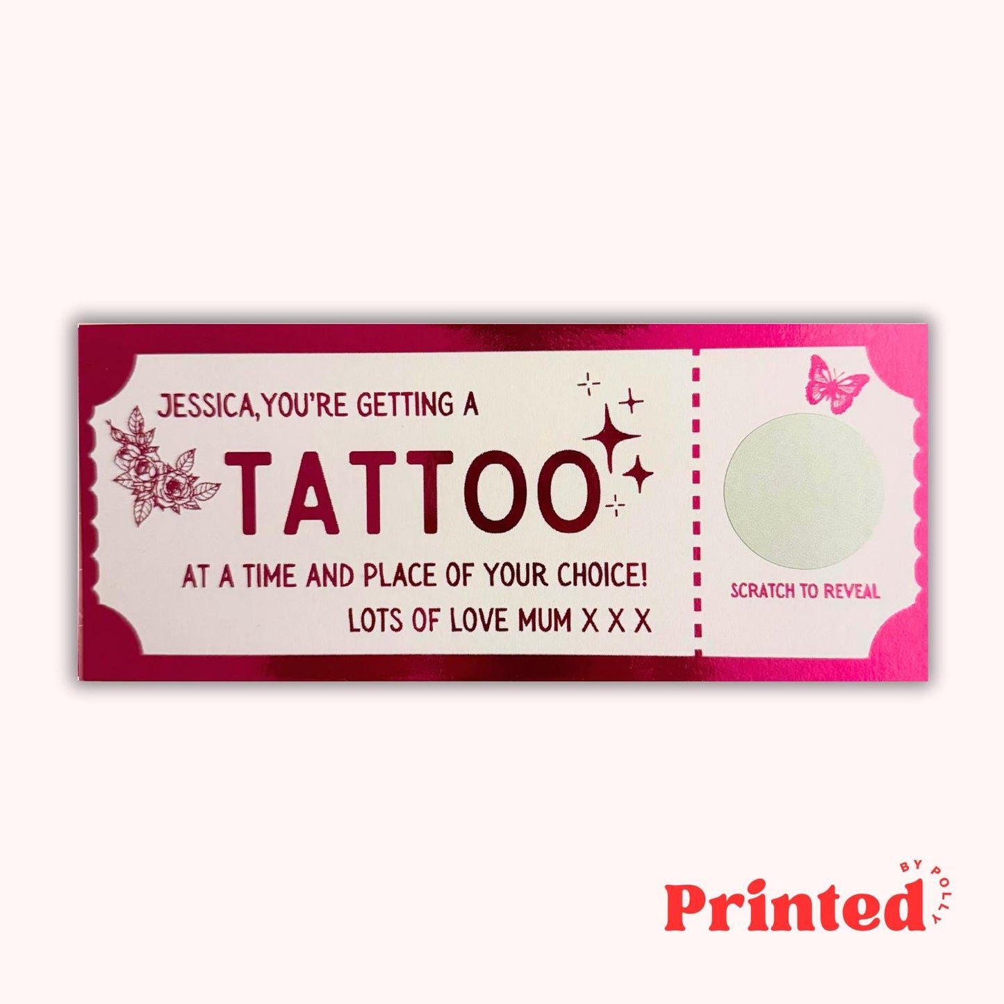 Tattoo Voucher Printed Ticket with Scratch to Reveal